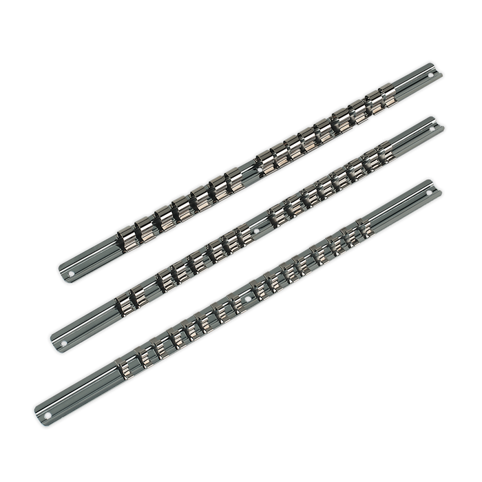 Sealey - AK270 Socket Retaining Rail Set 3pc 1/4", 3/8" & 1/2"Sq Drive Hand Tools Sealey - Sparks Warehouse