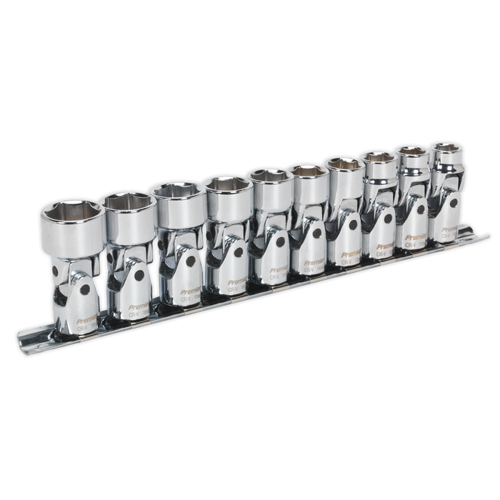 Sealey - AK2710 Universal Joint Socket Set 10pc 3/8"Sq Drive 6pt WallDrive® Metric Hand Tools Sealey - Sparks Warehouse