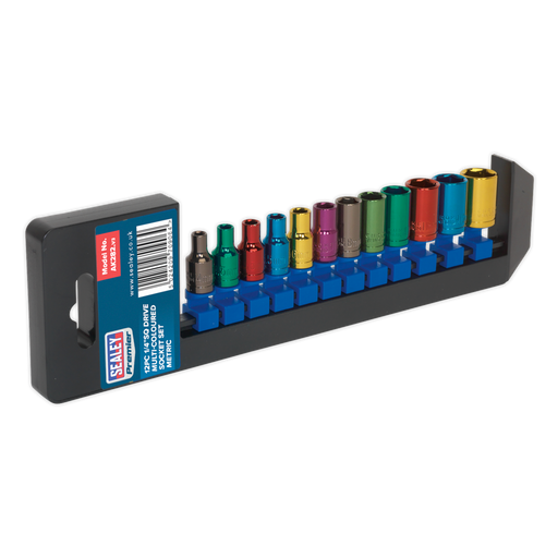 Sealey - AK282 Multi-Coloured Socket Set 12pc 1/4"Sq Drive 6pt WallDrive® Metric Hand Tools Sealey - Sparks Warehouse