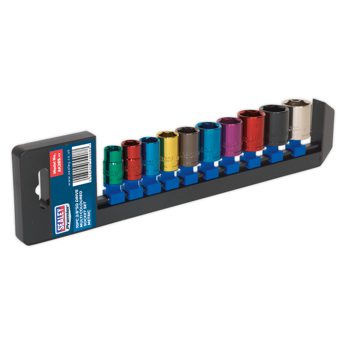 Sealey - AK285 Multi-Coloured Socket Set 10pc 3/8"Sq Drive 6pt WallDrive® Metric Hand Tools Sealey - Sparks Warehouse