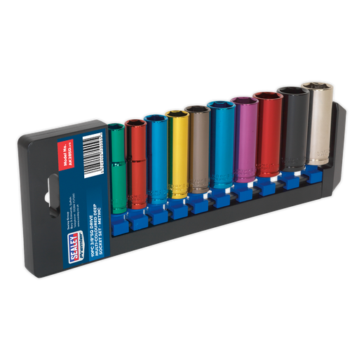 Sealey - AK285D Multi-Coloured Socket Set 10pc 3/8"Sq Drive 6pt Deep WallDrive® Metric Hand Tools Sealey - Sparks Warehouse