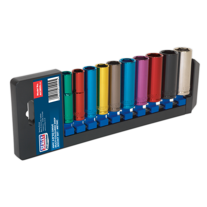 Sealey - AK285D Multi-Coloured Socket Set 10pc 3/8"Sq Drive 6pt Deep WallDrive® Metric Hand Tools Sealey - Sparks Warehouse