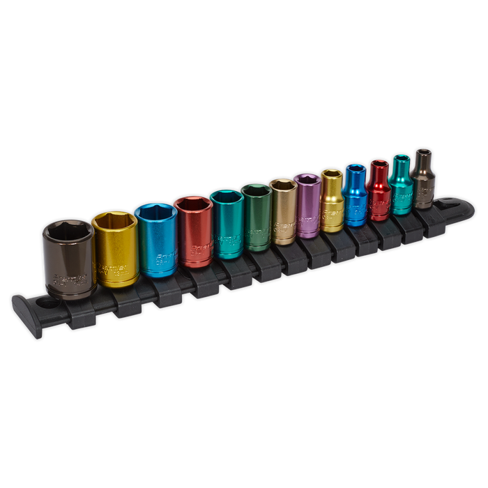 Sealey - AK2872 Multi-Coloured Socket Set 13pc 1/4"Sq Drive 6pt WallDrive® Metric Hand Tools Sealey - Sparks Warehouse