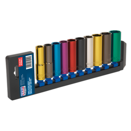 Sealey - AK288D Multi-Coloured Socket Set 10pc 1/2"Sq Drive 6pt Deep WallDrive® Metric Hand Tools Sealey - Sparks Warehouse