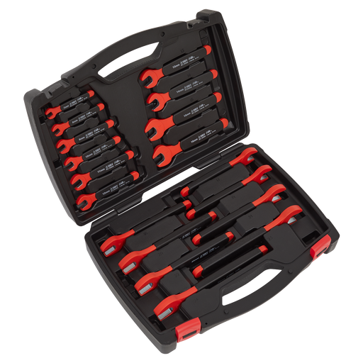 Sealey - Insulated Open-End Spanner Set 18pc VDE Approved Hand Tools Sealey - Sparks Warehouse