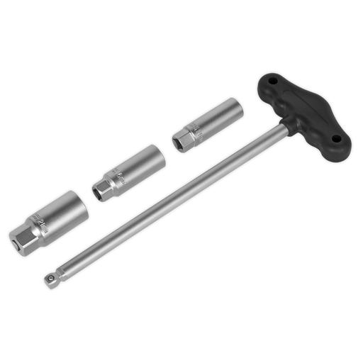 Sealey - AK6550 T-Bar & Rubber Insert Spark Plug Socket Set 4pc 3/8"Sq Drive Vehicle Service Tools Sealey - Sparks Warehouse