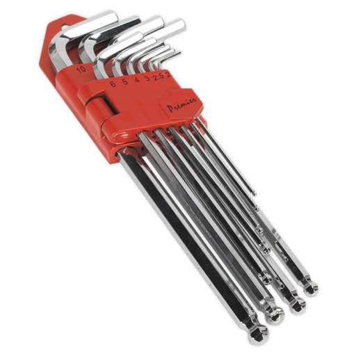 Sealey - AK7169 Ball-End Hex Key Set 10pc Extra-Long Fully Polished Metric Hand Tools Sealey - Sparks Warehouse