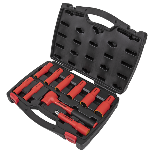 Sealey - AK7943 Insulated Socket Set 10pc 1/2"Sq Drive 6pt WallDrive® VDE Approved Hand Tools Sealey - Sparks Warehouse