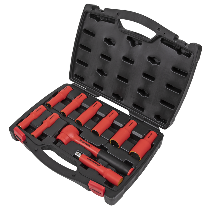 Sealey - AK7943 Insulated Socket Set 10pc 1/2"Sq Drive 6pt WallDrive® VDE Approved Hand Tools Sealey - Sparks Warehouse