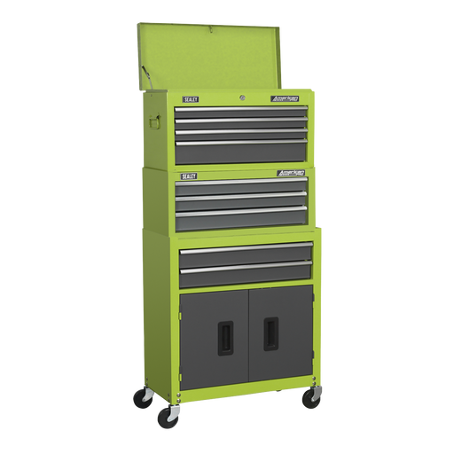 Sealey - Topchest, Mid-Box & Rollcab 9 Drawer Stack - Hi-Vis Green Storage & Workstations Sealey - Sparks Warehouse