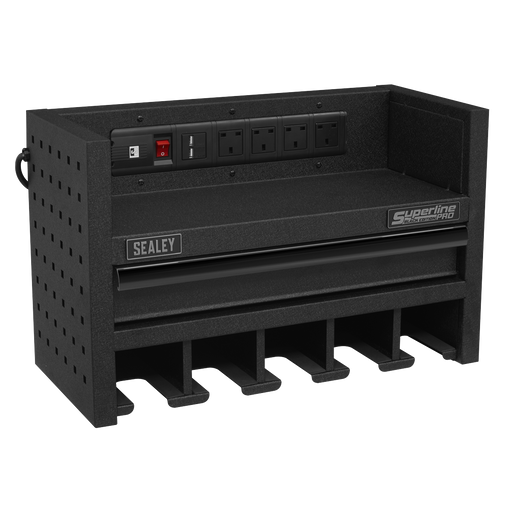 Sealey - Power Tool Storage Rack 560mm with Drawer & Power Strip Storage & Workstations Sealey - Sparks Warehouse