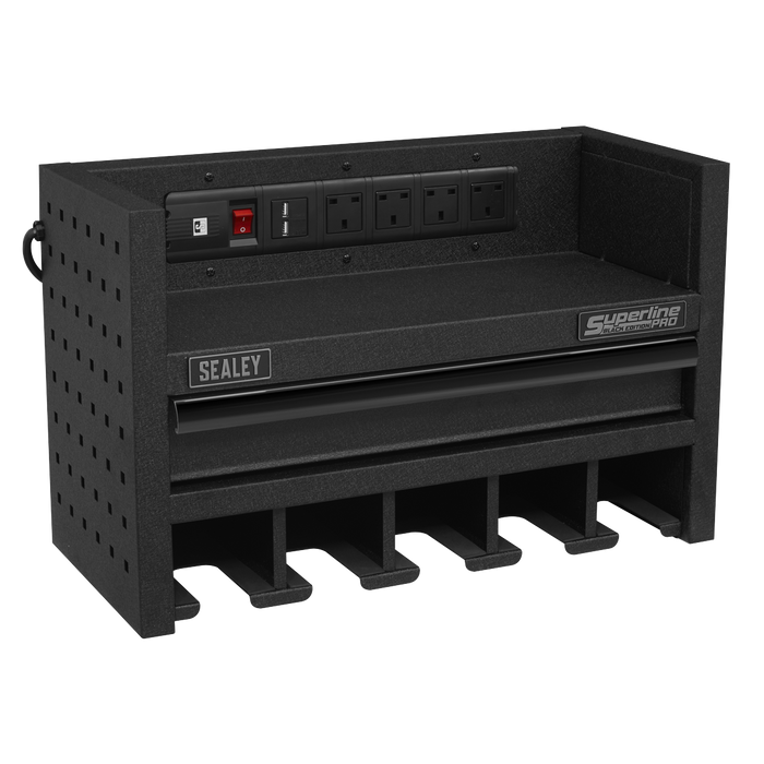 Sealey - Power Tool Storage Rack 560mm with Drawer & Power Strip Storage & Workstations Sealey - Sparks Warehouse