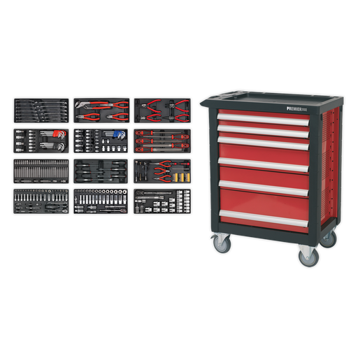Sealey - Rollcab 6 Drawer with Ball Bearing Slides with 298pc Tool Kit Storage & Workstations Sealey - Sparks Warehouse