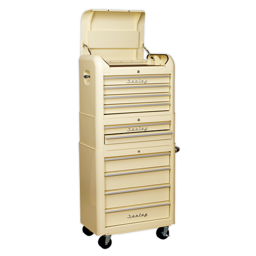 Sealey - Retro Style Topchest, Mid-Box & Rollcab Combination 10 Drawer Cream Storage & Workstations Sealey - Sparks Warehouse