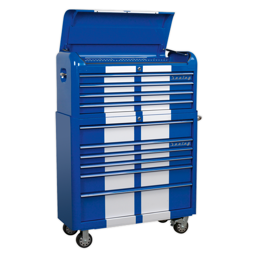 Sealey - Retro Style Extra-Wide Topchest & Rollcab Combination 10 Drawer Blue/White Stripes Storage & Workstations Sealey - Sparks Warehouse