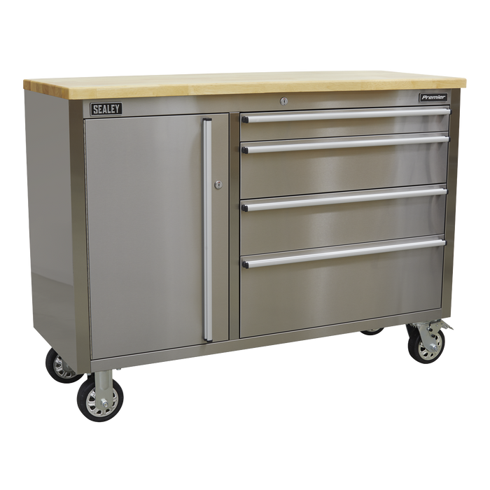 Sealey - AP4804SS Mobile Stainless Steel Tool Cabinet 4 Drawer Storage & Workstations Sealey - Sparks Warehouse