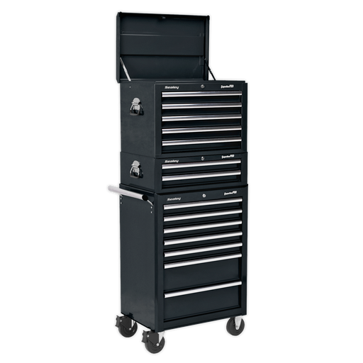 Sealey - Topchest, Mid-Box & Rollcab Combination 14 Drawer with Ball Bearing Slides - Black Storage & Workstations Sealey - Sparks Warehouse
