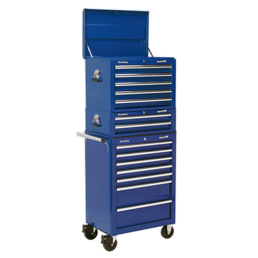 Sealey - Topchest, Mid-Box & Rollcab Combination 14 Drawer with Ball Bearing Slides - Blue Storage & Workstations Sealey - Sparks Warehouse