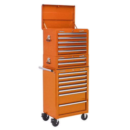 Sealey - Topchest, Mid-Box & Rollcab Combination 14 Drawer with Ball Bearing Slides - Orange Storage & Workstations Sealey - Sparks Warehouse