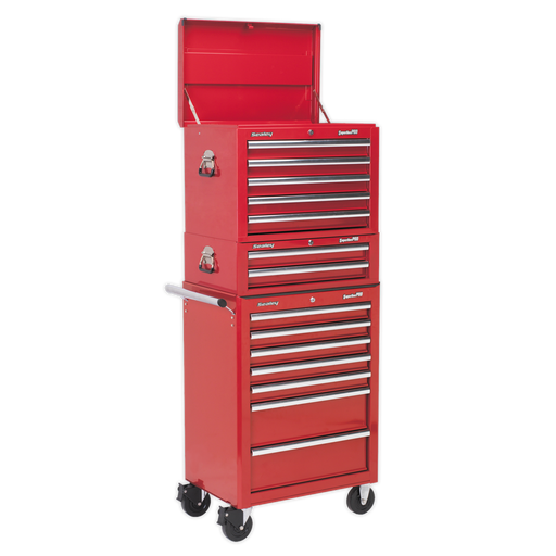 Sealey - Topchest, Mid-Box & Rollcab Combination 14 Drawer with Ball Bearing Slides - Red Storage & Workstations Sealey - Sparks Warehouse
