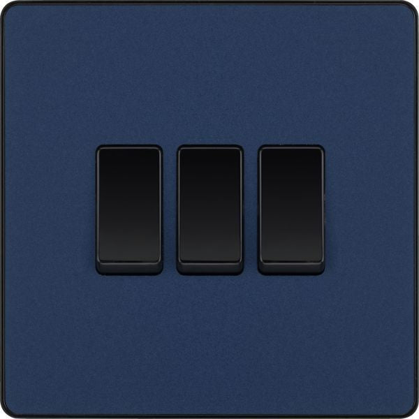 BG Evolve - PCDDB43B - Matt Blue (Black) Triple Light Switch, 20A 16AX, 2 Way BG - Evolve - Screwless Matt Blue BG - Sparks Warehouse