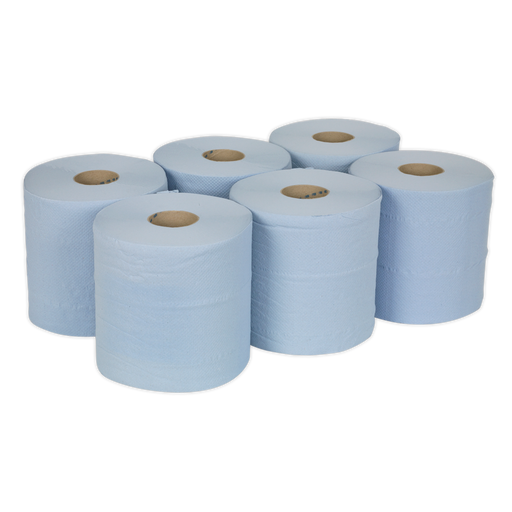 Sealey - BLU150 Paper Roll Blue 2-Ply Embossed 150m Pack of 6 Consumables Sealey - Sparks Warehouse