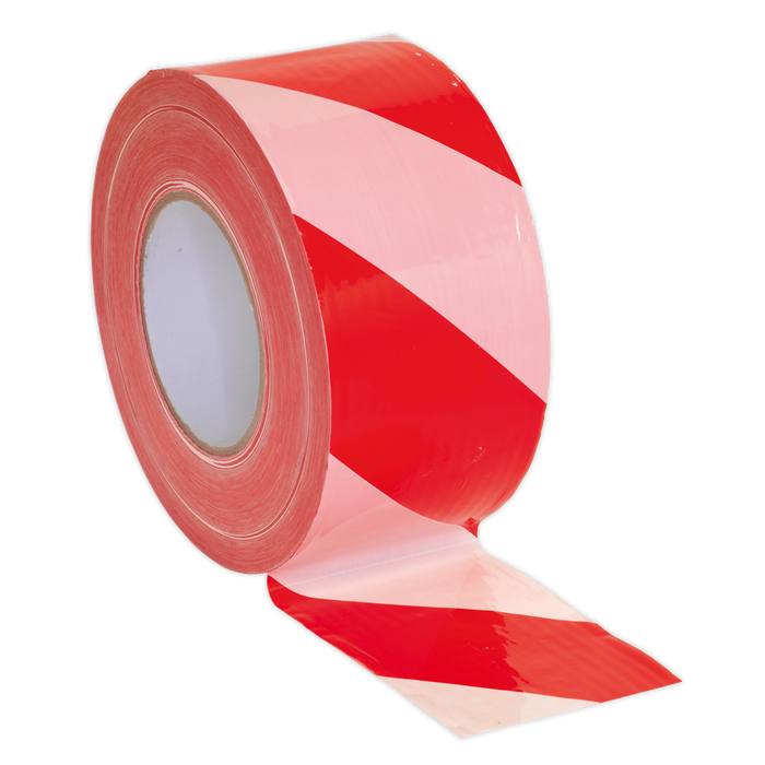 Sealey - BTRW Hazard Warning Barrier Tape 80mm x 100m Red/White Non-Adhesive Consumables Sealey - Sparks Warehouse