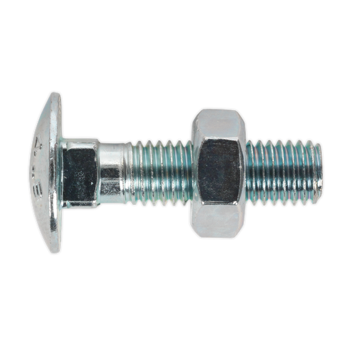 Sealey - CBN1040 Coach Bolt & Nut M10 x 40mm Zinc DIN 603 Pack of 50 Consumables Sealey - Sparks Warehouse