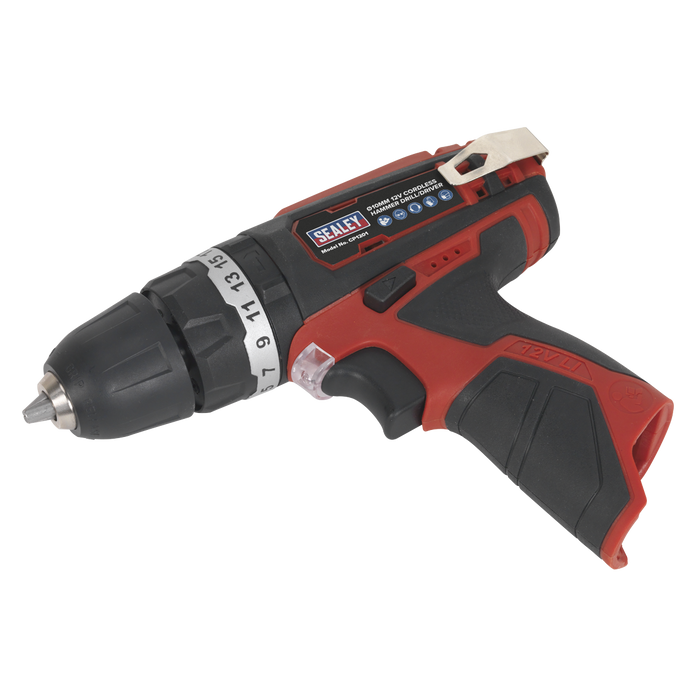 Sealey - CP1201 Cordless Hammer Drill/Driver 10mm 12V Li-ion - Body Only Electric Power Tools Sealey - Sparks Warehouse