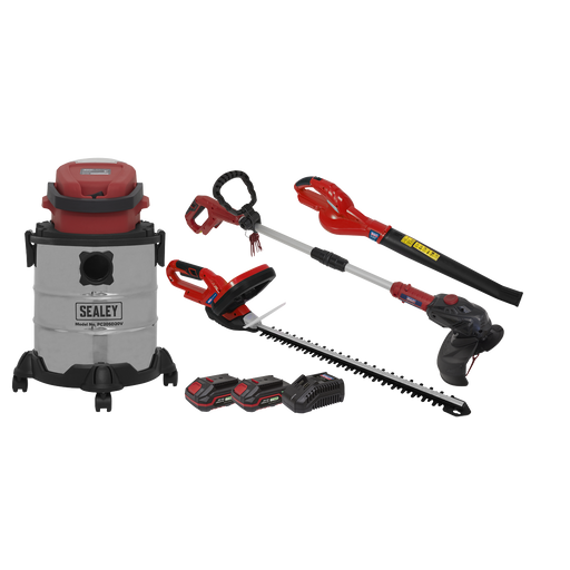 Sealey - CP20VCOMBO3 Garden Power Tool Kit 20V - 2 Batteries Janitorial, Material Handling & Leisure Sealey - Sparks Warehouse