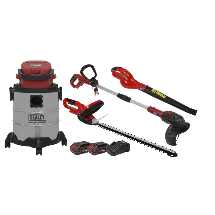 Sealey - CP20VCOMBO3 Garden Power Tool Kit 20V - 2 Batteries Janitorial, Material Handling & Leisure Sealey - Sparks Warehouse