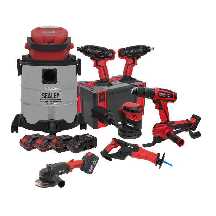 Sealey - CP20VCOMBO4 CP20V Series 8 x 20V Cordless Tool Combo - 4 Batteries Electric Power Tools Sealey - Sparks Warehouse