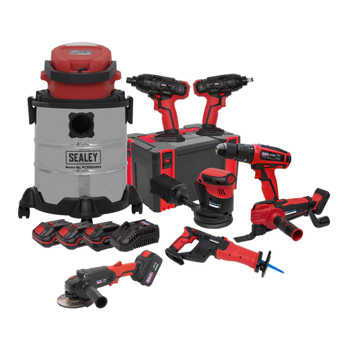 Sealey - CP20VCOMBO4 CP20V Series 8 x 20V Cordless Tool Combo - 4 Batteries Electric Power Tools Sealey - Sparks Warehouse