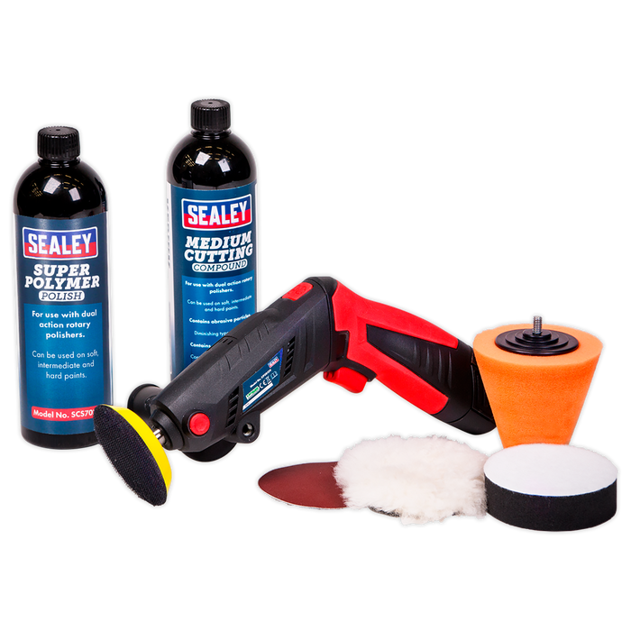 Sealey - Cordless Mini Sander/Polisher Kit Ø75mm 12V Lithium-ion with Compound & Polish Electric Power Tools Sealey - Sparks Warehouse