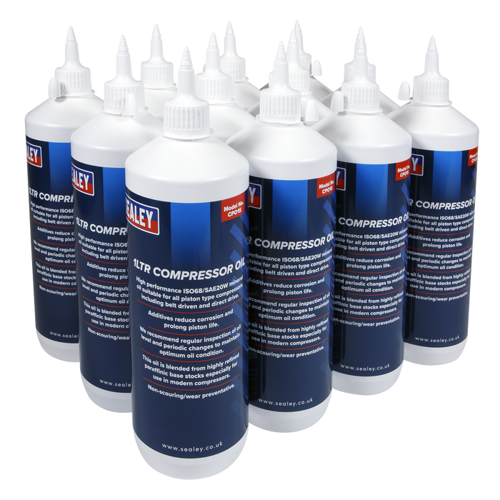 Sealey - CPO/1 Compressor Oil 1L - Pack of 12 Consumables Sealey - Sparks Warehouse