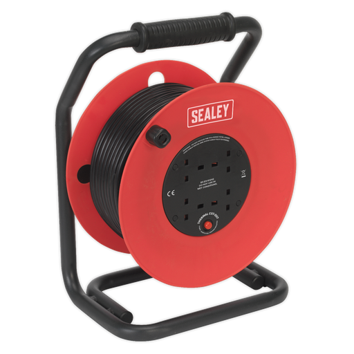 Sealey - CR50/1.5 Cable Reel 50m 4 x 230V 1.5mm² Heavy-Duty Thermal Trip Lighting & Power Sealey - Sparks Warehouse