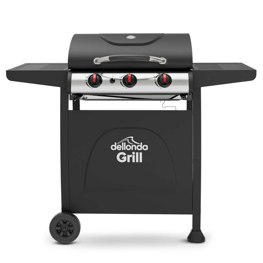 DG14 3 Burner Gas BBQ Grill - Black/Stainless Steel Outdoor Cooking Dellonda - Sparks Warehouse