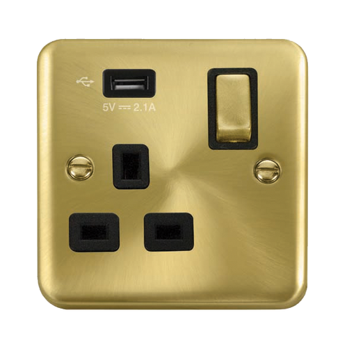 Scolmore DPSB571UBK Deco Plus Satin Brass 1g Skt Usb 2.1a Dp  Scolmore - Sparks Warehouse