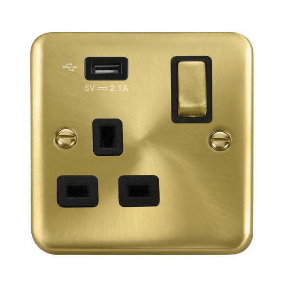 Scolmore DPSB571UBK Deco Plus Satin Brass 1g Skt Usb 2.1a Dp  Scolmore - Sparks Warehouse