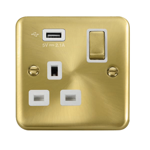 Scolmore DPSB571UWH Deco Plus Satin Brass 1g Skt Usb 2.1a Dp  Scolmore - Sparks Warehouse