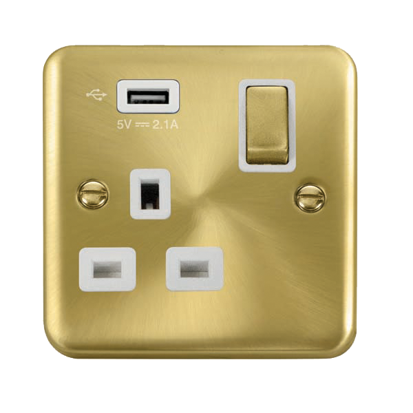 Scolmore DPSB571UWH Deco Plus Satin Brass 1g Skt Usb 2.1a Dp  Scolmore - Sparks Warehouse