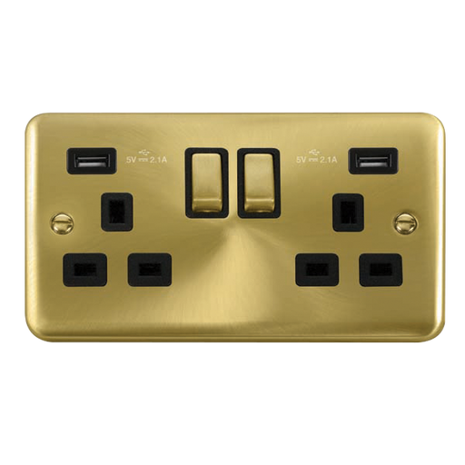 Scolmore DPSB580BK Deco Plus Satin Brass 2g Skt Usb 4.2a Dp  Scolmore - Sparks Warehouse