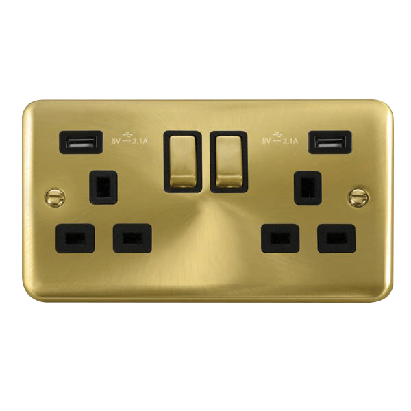 Scolmore DPSB580BK Deco Plus Satin Brass 2g Skt Usb 4.2a Dp  Scolmore - Sparks Warehouse