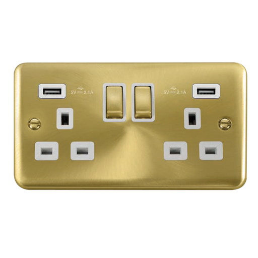 Scolmore DPSB580WH Deco Plus Satin Brass 2g Skt Usb 4.2a Dp  Scolmore - Sparks Warehouse