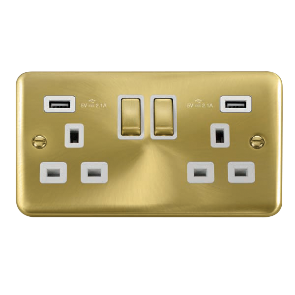 Scolmore DPSB580WH Deco Plus Satin Brass 2g Skt Usb 4.2a Dp  Scolmore - Sparks Warehouse