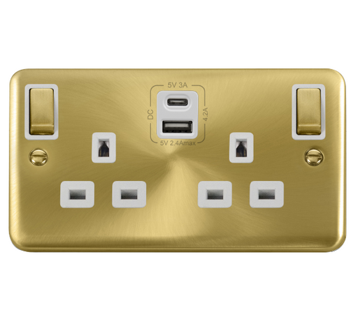 Scolmore DPSB586WH Deco Plus Satin Brass 2g 13a Sw Skt 4.2a A&c Usb Ingot Dpsb Wh  Scolmore - Sparks Warehouse