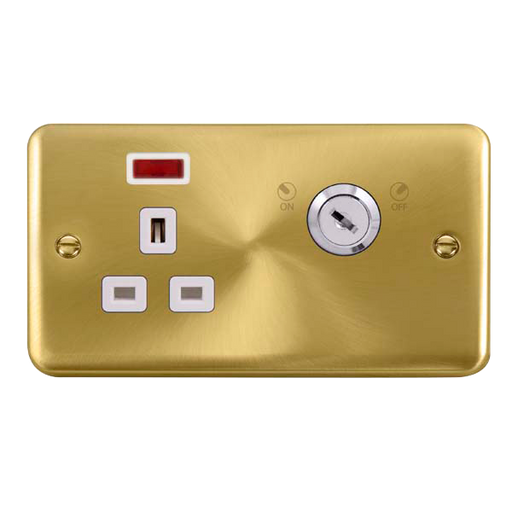 Scolmore DPSB655WH Deco Plus Satin Brass 13a 1g Dp Lockable Skt Neon Deco+ Sb Wh  Scolmore - Sparks Warehouse