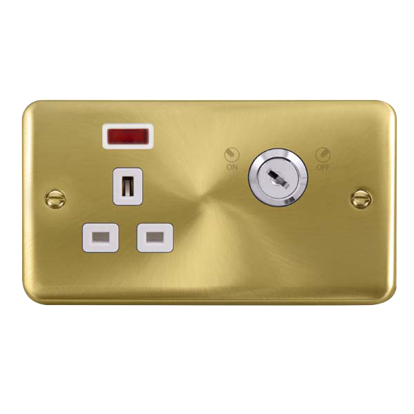 Scolmore DPSB655WH Deco Plus Satin Brass 13a 1g Dp Lockable Skt Neon Deco+ Sb Wh  Scolmore - Sparks Warehouse