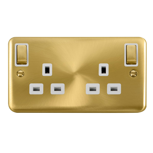 Scolmore DPSB836WH Deco Plus Satin Brass Deco+ 13a 2gang Outboard Sw Skt Dp Sb Wh  Scolmore - Sparks Warehouse