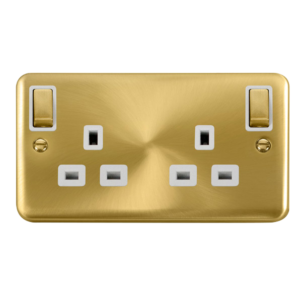 Scolmore DPSB836WH Deco Plus Satin Brass Deco+ 13a 2gang Outboard Sw Skt Dp Sb Wh  Scolmore - Sparks Warehouse